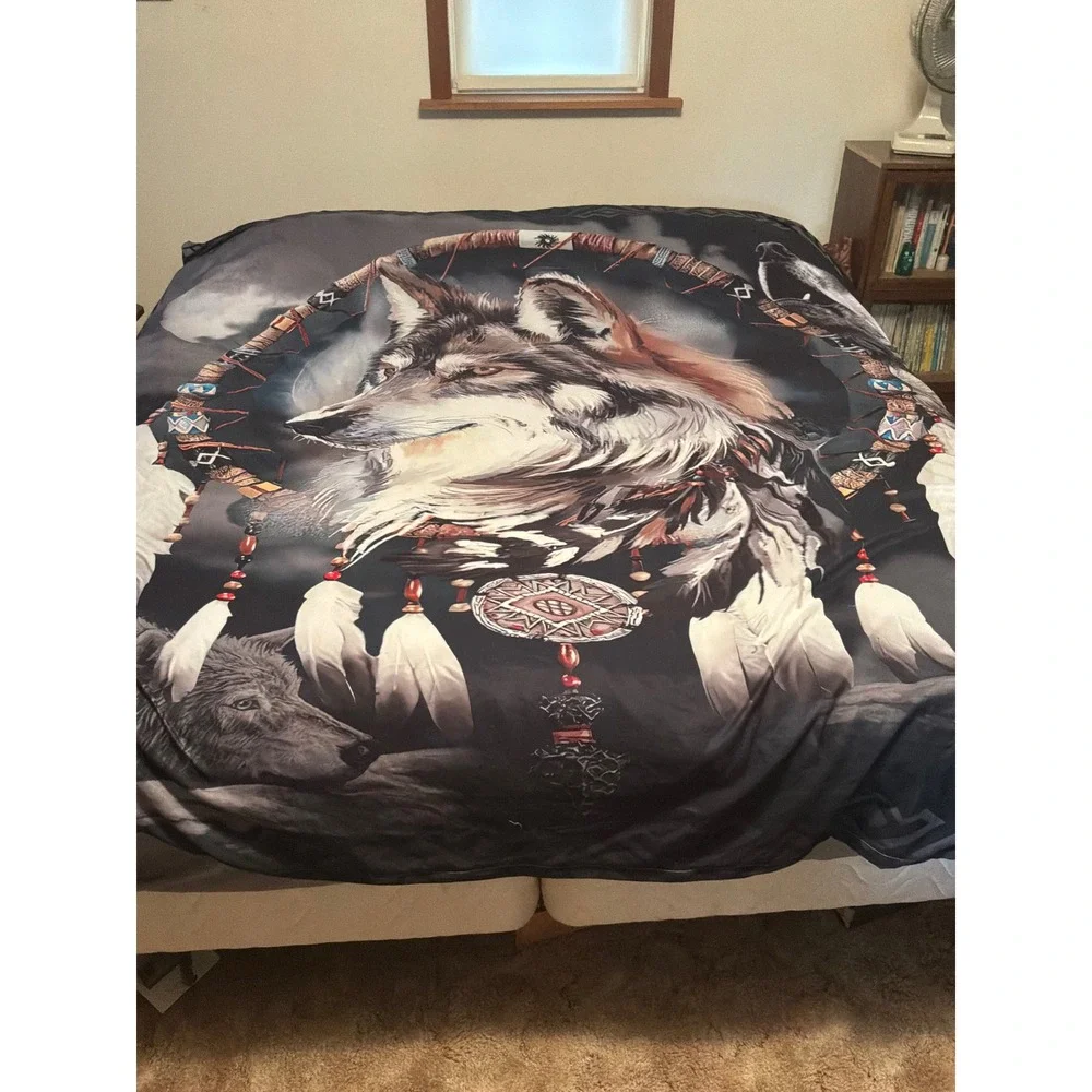 Unbranded Wolf‎ Dreamcatcher Duvet Cover King Black Good Nature Graphic Bedding